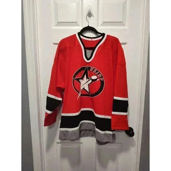 CCM made in canada USJDP HOCKEY Jersey RED BLACK Size ADULT LARGE - Picture 3 of 10